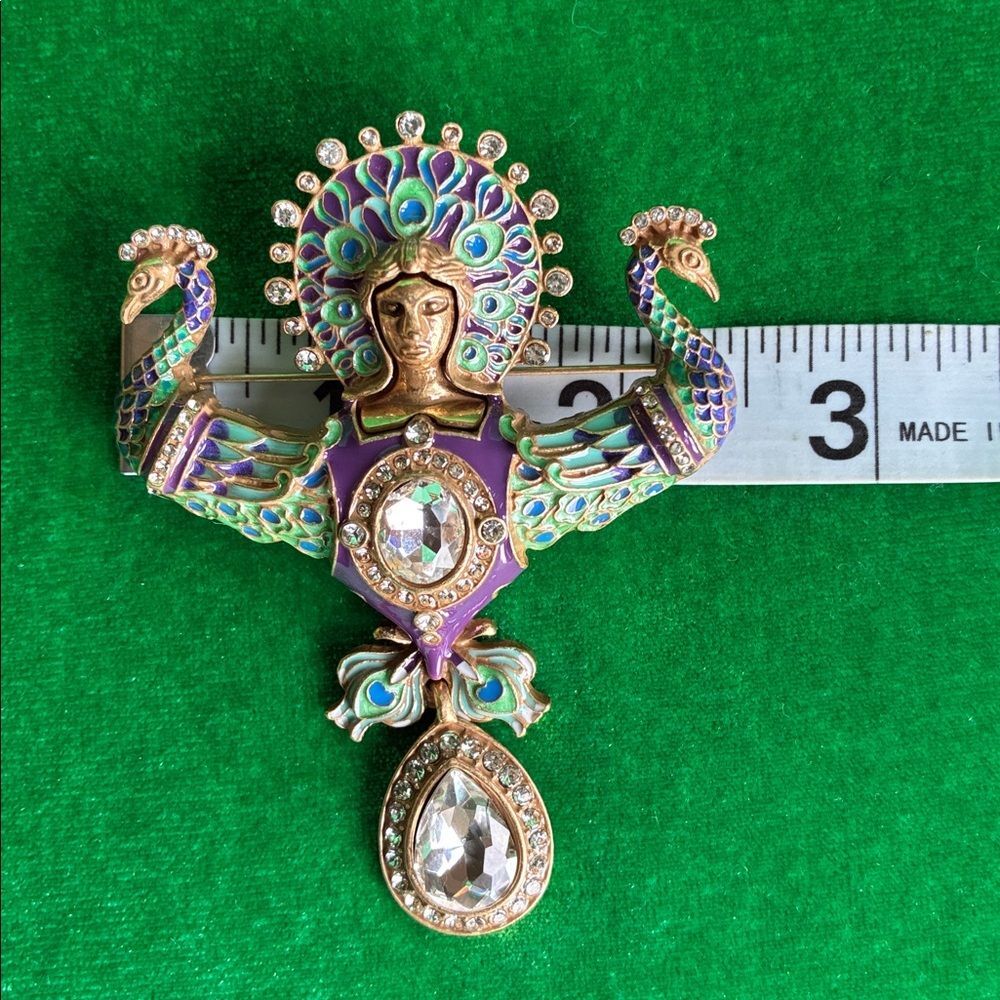 NEW Art Noveau Juno & peacocks signed HEIDIK9 set of necklace/earrings goldtone - Picture 7 of 16